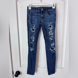 American Eagle Outfitters Ripped Blue Skinny Jeans